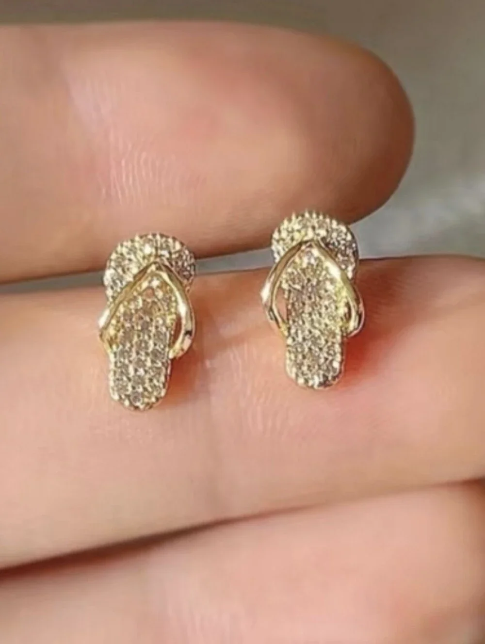 Goldtone CZ Flip Flop Earrings - Picture 3 of 9